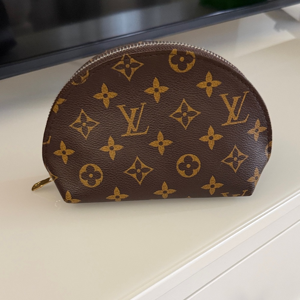 Small makeup  Brown Monogram Pouch with Gold Accents